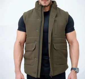 Chaleco acolchado grueso para hombre con logotipo personalizado, cuello alto, bolsillos con cremallera, chaqueta de invierno, chaleco acolchado negro para hombre - Product Image 3