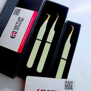 Pince à épiler professionnelle GETUP BROSONS IMPEX en acier inoxydable, antistatique, antimagnétique, durable, à pointe de 45 degrés / à angle de 90 degrés, pour cils, 10 mm - Product Image 5