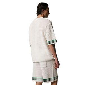 Camiseta de punto de ganchillo para hombre, manga corta, transpirable, de algodón, estilo casual, para verano, ropa de calle, venta al por mayor, OEM, fábrica personalizada - Product Image 5