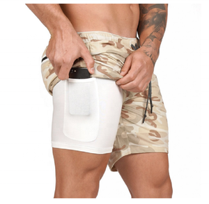 Nouveaux shorts de sport pour hommes, personnalisés avec logo, décontractés, à séchage rapide, respirants, à double couche, élastiques, avec poches, 2 en 1 - Product Image 1