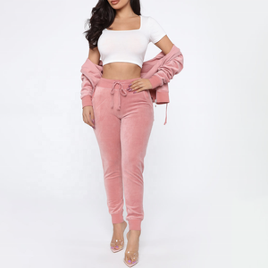 Best Product Custom Print <b>Women's</b> Pink <b>Velvet</b> Zip Up Hoodie <b>Jogger</b> Pants Two Piece Sweatsuit Wholesale Velour Tracksuit <b>Women</b> - Product Image 1