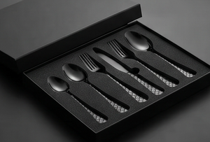 Ensemble de couverts finis noirs avec poignée design blanche couverts en acier inoxydable pour de nouvelles utilisations dans la cuisine à domicile Restaurant Salle à manger - Product Image 6