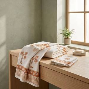 Juego de Toallas de Algodón Estilo Jaipuri, 1 Toalla de Baño y 2 Toallas de Mano, Estampado a Mano, Secado Rápido, Suaves, Ecológicas, para Baño y Viajes - Product Image 6