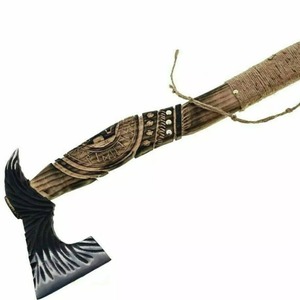 Hiking <b>Axe</b> High carbon steel viking <b>axe</b> Leather wrapped ash <b>handle</b> Rosewood <b>handle</b> handmade <b>axe</b> Viking <b>axe</b> gift for men - Product Image 6