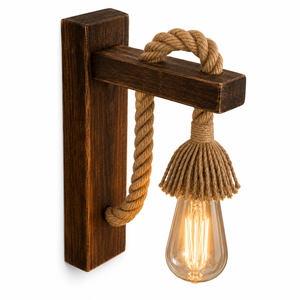 Lampe murale en bois de pin vintage vietnamien faite à la main avec corde, vente en gros pour café, restaurant, bar - Product Image 5