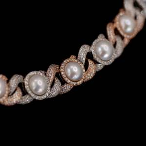 Collier en argent véritable avec perles de culture certifiées, testées, 80 carats, lourd, de luxe, étincelant, 12 mm, 14 mm, chaîne cubaine Miami, approvisionnement en gros - Product Image 6