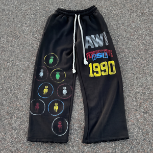 Askar Wear Inc Men's Green Sweatpants Elastic Waist Drawstring Casual Streetwear Cotton Midweight Letter Print Left Leg - Product Image 1