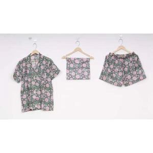 Ensemble de pyjama court pour femme en coton satiné imprimé numérique, motif lettres, taille élastique, respirant, collection automne, qualité supérieure 26 - Product Image 3