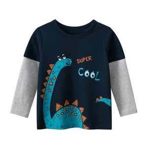 T-shirt pour enfants en bas âge, garçons, manches courtes, tricoté, imprimé compressé, col rond, bicolore, deux pièces, respirant, écologique, 100% coton - Product Image 1