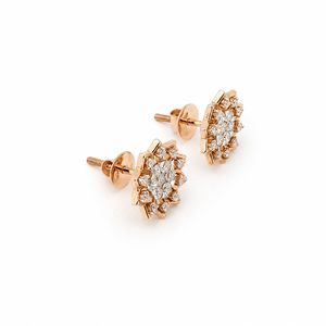 Boucles d'oreilles clous florales en or rose 18 carats avec diamants sertis clos, poli miroir, pour femme, bijoux de créateur, idéales pour fêtes et mariages - Product Image 4