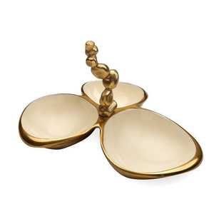 Bol de service en céramique doré en forme de feuille, finition polie, 11 pouces, design moderne, pour présentation de plats de fête – Beauté intemporelle - Product Image 3