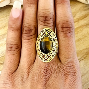 New Arrival Gemstone <b>Ring</b> Boho Filigree <b>Rings</b> Tribal Brass <b>Rings</b> Women 18k Gold Plated Vintage Statement Jewelry Wholesale/OEM - Product Image 6