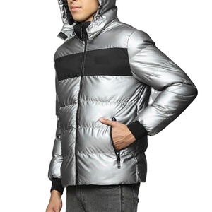 05% <b>Top</b> Selling Sliver Shiny Hooded Coated Waterproof Windproof <b>Bubble</b> Softshell Puffer Jacket Fully Customized - Product Image 2