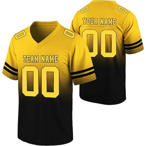 Maillot de football américain personnalisé pour adultes unisexe, blanc et bleu, col en V, manches courtes, impression sublimée, évacuation de l'humidité, 100% coton - Product Image 3
