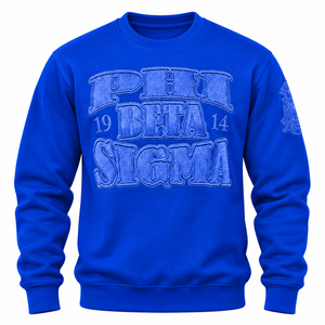 Phi Beta Sigma Royal Blue <b>Men</b>’s <b>Crewneck</b> <b>Sweatshirt</b> with Embroidered Collegiate Letter Design Long Sleeve Fleece Pullover Top - Product Image 3