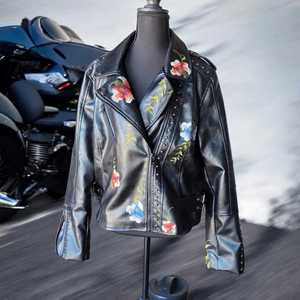 Wholesale Hand Embroidered Flower <b>White</b> Leather <b>Jacket</b> Heavy Metal Studded Real Sheepskin Motorcycle <b>Jacket</b> for Women OEM - Product Image 1