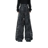 Jeans baggy pour hommes, taille haute, jambe large, pantalon en denim, streetwear, coupe ample, style rétro, pantalon personnalisé, plusieurs poches