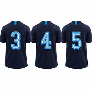 Camiseta de Fútbol Americano Azul Marino Personalizada, Transpirable, Cuello Redondo, Manga Corta, Número de Equipo 3 4 5 - Product Image 1