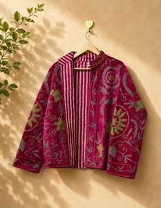 Stunning Bohemian Timeless Elegance Vintage Inspired Magenta <b>Velvet</b> Embroidered <b>Jacket</b> Coat Artisan Statement Layering <b>Jacket</b> - Product Image 5
