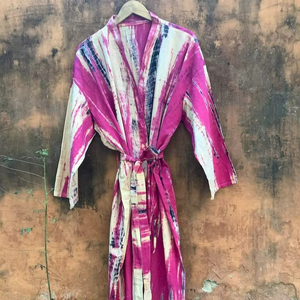 Vestido Kimono Cruzado de Rayón con Estampado Tie-Dye Vintage para Mujer, Diseño Sólido, Tejido con Cintura Natural, Ideal para la Playa - Product Image 1