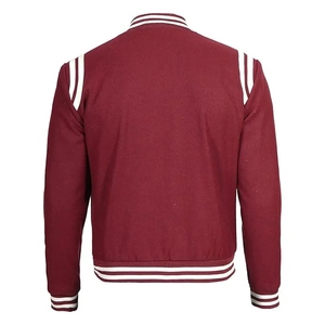 Men's Maroon Windproof Varsity Jacket with White Trim <b>Covered</b> <b>Button</b> Closure Front Logo Street Style Winter Wear - Product Image 2