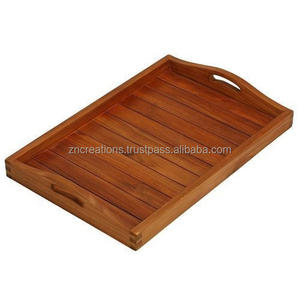 Bandeja de madera natural hecha a mano bandeja de madera para servir bandeja de desayuno de madera - Product Image 1