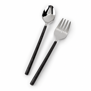 Ensemble de cuillères et fourchettes à salade en métal forgé à la main avec manche noir et finition argentée, pour la maison, les hôtels et la restauration - Product Image 1