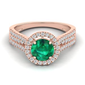 Anillo de Regalo de Boda REYES de Lujo en Oro Sólido de 14K con Esmeralda de Corte Redondo de 1.3 Quilates para Mujer, Certificado IGI, Joyería Fina con Diamantes - Product Image 1