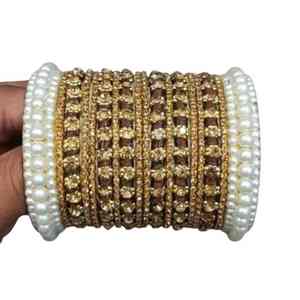 Ensemble de bracelets de mariage islamiques tendance et luxueux en perles Kundan, plaqués or, bijoux traditionnels pour femmes - Product Image 4