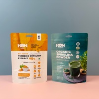 Sachet Doypack en aluminium de qualité alimentaire, opaque, thermoscellable et refermable avec fermeture éclair, pour l'emballage de poudre de curcuma, de curcumine et de spiruline
