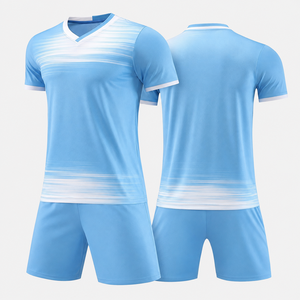 Ensemble de maillot de football bleu clair pour homme, col en V, manches courtes, design dégradé, évacuation de l'humidité, toutes saisons, vêtements pour adultes - Product Image 6
