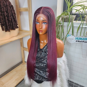 Cheveux Vietnamiens Authentiques 180% de Densité pour Perruque Lace Front avec Fermeture Deep Wave, Cheveux Vierges Longs Couleur Rouge Bordeaux - Product Image 2