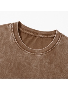 T-shirt pour homme en coton délavé à l'acide, col rond, manches courtes, coupe classique, couleur unie, jersey décontracté, design uni - Product Image 3
