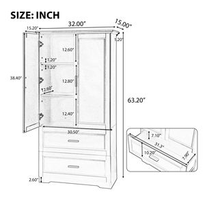 Mobiletto Alto da Bagno in MDF con Due Ante e Cassetti, Ripiano Regolabile, Accessorio per Arredamento - Product Image 6