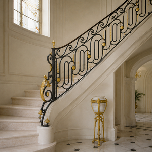 Rampe d'escalier ovale de luxe noir et or, balustrade moderne en fer forgé pour escalier en marbre, décoration intérieure de villa - Product Image 4