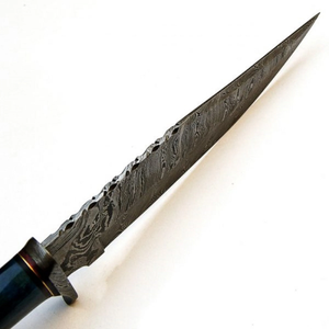 Couteau de chasse en acier Damas, lame à pointe de lance, manche en os de chameau, garde en laiton, étui en cuir, couteau de chasse à lame fixe personnalisé DIY - Product Image 3