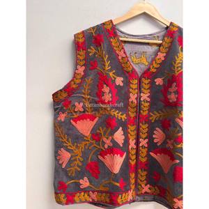 Chaleco Corto de Terciopelo con Bordado Floral para Mujer, Tejido de Punto Abierto, Transpirable, Ecológico, para Fiestas de Invierno - Product Image 2