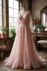Robe de soirée rose de créateur, sans bretelles, ornée de perles, longueur ras du sol, robe de cérémonie de luxe, fabricant en gros - Product Image 3