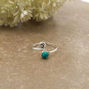 Dainty Handmade Natural Turquoise Gemstone <b>Ring</b> 925 Sterling Silver <b>Adjustable</b> Spiral Band Boho Ethnic Foot Jewelry for Women - Product Image 1