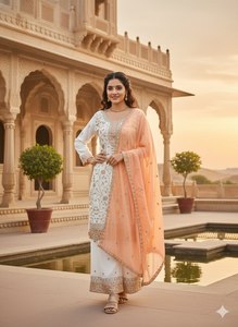 wholesale indian festival wear embroidery sequence georgette palazzo suit set women traditional wedding party dupatta dress - Product Image 1