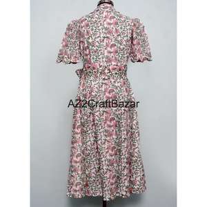 ชุดเดรสทรงเอผ้าฝ้าย 100% สำหรับผู้หญิง ทำมือ เป็นมิตรกับสิ่งแวดล้อม คอวี แขนสั้น ลายดอกไม้ ระบายอากาศได้ดี ซักได้ - Product Image 6