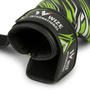 Gants de boxe WIZE INTERNATIONAL en PU avec fermeture Velcro, gants d'entraînement vert et noir, pour adultes - Product Image 4