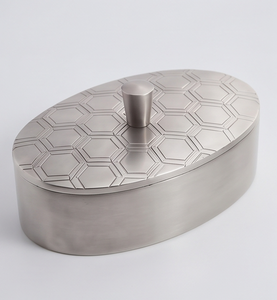Boîte de rangement élégante en métal argenté ovale pour fruits secs et dates, organisateur de table avec couvercle en nid d'abeille - Product Image 3