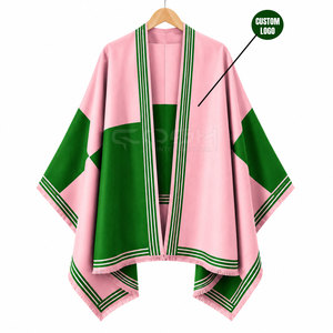 Cosh International Sorority Sisterhood Pink Green Color Blocked Poncho Batwing Sleeve Long Casual 100% Polyester <b>Women's</b> Sweater - Product Image 1