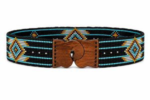 เข็มขัดยางยืดประดับลูกปัดแก้วพร้อมหัวเข็มขัดไม้ เครื่องประดับแฟชั่น MUMBAI ACCESSORY PVT LTD รุ่น 27775-MA - Product Image 2