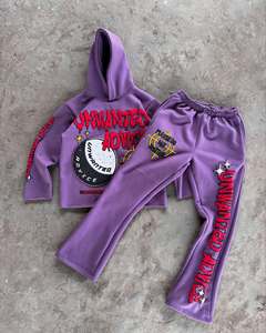 Unisex <b>Purple</b> Tracksuit Set Hooded Full Sleeve Letter Print Streetwear Autumn Casual Wear Adults Breathable Polyester - Product Image 4