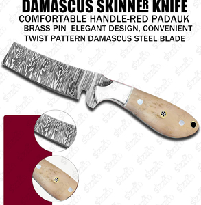 Cuchillo de caza y camping de hoja fija de acero de Damasco hecho a mano, estilo vaquero personalizado, con funda de cuero. - Product Image 4