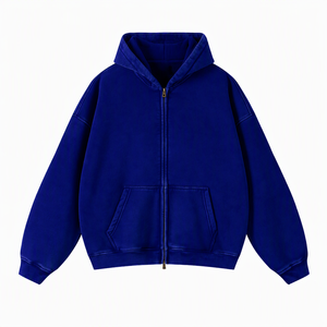 Sweat-shirt à capuche zippé surdimensionné pour homme, couleur unie, décontracté, en molleton French Terry, coupe classique, pour l'automne - Product Image 1
