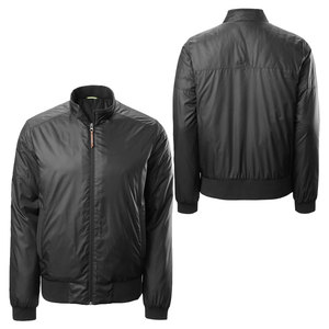 Blouson bomber noir pour homme, décontracté, fermeture éclair sur le devant, col montant, coupe-vent, en polyester, vêtement d'extérieur pour l'automne, coupe classique, couleur unie - Product Image 1