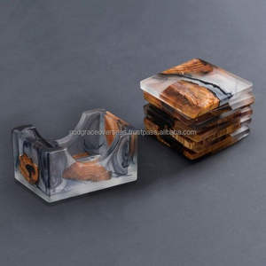Dessous de verre carrés en bois de résine époxy haute qualité, logo personnalisé, cadeau d'affaires, ensemble de verres de table pour tasse à thé, vente en gros de sous-verres gratuits - Product Image 4